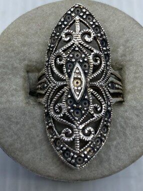 Vtg 925 sterling silver  filigree victorian style womens ring sz 6